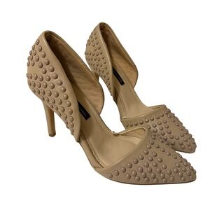 French Connection Nude Maggie Point Toe Studded Slip-On Heels, Pumps Tan